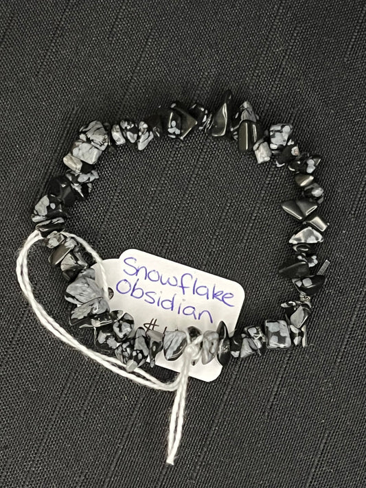 Snowflake obsidian chip bracelet